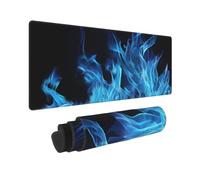 Tapis de souris de jeu complet avec bords cousus - Grand sous-main avec base antidérapante - Motif flamme bleue - 80 x 30 cm