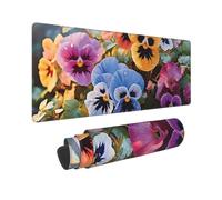 Tapis de souris de jeu complet avec bords cousus - Grand sous-main avec base antidérapante - Motif fleurs de pensées - 80 x 30 cm