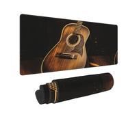 Tapis de souris de jeu complet avec bords cousus - Grand tapis de bureau avec base antidérapante - Motif guitare Old West - 80 x 30 cm