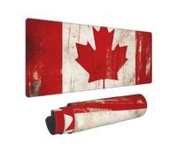 Tapis de souris de jeu complet avec bords cousus - Grand tapis de bureau avec base antidérapante - Motif drapeau du Canada rétro - 80 x 30 cm