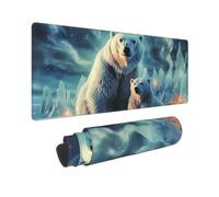 Tapis de souris de jeu complet étendu avec bords cousus - Grand sous-main avec base antidérapante - Ours polaires - Aurores boréales - 80 x 30 cm