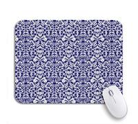 Tapis De Souris De Jeu Damassé Blanc Bleu Marine Complexe Et Orné Assez Riche Tapis De Souris D'Ordinateur Glissement Facile Tapis De Souris Antidérapant, Pour Maison, Jeux, 25 x 30cm