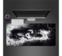 Tapis de Souris de Jeu Dragon Blanc Noir Tapis de Souris XXL 800x400x3mm Grand éTendu Tapis de Bureau avec Base en Caoutchouc Antidérapant et Bords Cousus pour Clavier et Souris