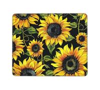 Tapis de souris de jeu élégant avec base en caoutchouc antidérapant et bords cousus pour ordinateur portable, 20,3 x 19,3 cm, motif tournesol