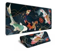 Tapis de souris de jeu en forme de poisson koï japonais, tapis de souris kawaii, tapis de souris extra large, tapis de souris pour ordinateur portable, motif feuilles colorées