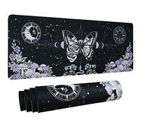 Tapis de souris de jeu esthétique papillon gothique XL, champignon, phase de lune, galaxie, noir, violet, long, grand tapis de souris de bureau, sorcière effrayante, accessoires de bureau, décoration