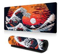 Tapis de souris de jeu étanche XXL - Grand format - 800 x 300 mm - Avec base en caoutchouc antidérapante - Bords cousus - Orange - Vague marine