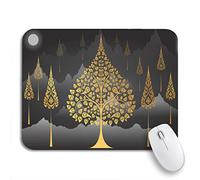 Tapis De Souris De Jeu Feuilles Bodhi Tree Tradition Thaïlandaise sur Montagne Abstrait Belle Tapis De Souris Carré Glissement Facile Tapis De Souris D'Ordinateur, pour Ordinateur, 25 x 30cm