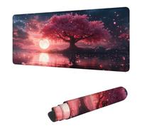 Tapis de Souris de Jeu Fleurs de Cerisier Tapis Souris XXL 900 x 300 mm, sous Main Bureau Lac Mouse Pad avec Base en Caoutchouc antidérapante Étanch à Bords Cousus, pour Travail, Jeux, Bureau H-1940