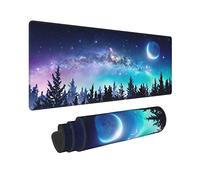 Tapis de souris de jeu Galaxy Moon Forest - Grand Pad Souris, Tapis pour Souris Étendu - Bords Cousus - 3 mm d'Épaisseur - Base en Caoutchouc Antidérapant - 80 x 30 cm
