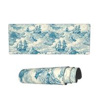 Tapis De Souris De Jeu Galion Vintage Vagues De La Mer Glissement Facile avec Bord Cousu Tapis De Souris Carré, pour Maison, Jeux, Ordinateur Portable, 80x30cm