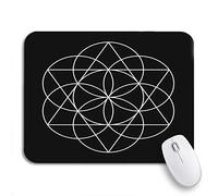 Tapis De Souris De Jeu Graine Fleur De Vie Géométrie Sacrée Blanche Cercle Noir Tapis De Souris Carré avec Bord Cousu Tapis Souris, pour Ordinateur Portable, Maison, 25 x 30cm