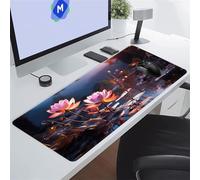 Tapis de Souris de Jeu Grand 700x300x2 mm, Tapis de Souris Gamer Rivière Fleurs Roses, Lavable Tapis de Bureau Mouse Pad XXL avec Bords Cousus Mat de Claviers étendu pour Jeux et Bureau