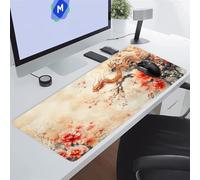 Tapis de Souris de Jeu Grand Dragon Fleur Rouge Tapis de Souris XXL 1000x500x3 mm Tapis de Bureau Antidérapant avec Bords Surpiqués Surface Spéciale Améliore la Précision pour Gamer, PC