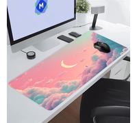 Tapis de Souris de Jeu Grand Nuages Roses Lunaires Tapis de Souris XXL 1000x500x3 mm Tapis de Bureau Antidérapant avec Bords Surpiqués Surface Spéciale Améliore la Précision pour Gamer, PC