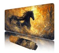 Tapis de Souris de Jeu, Grand Tapis de Souris XXL 800x300x3mm Automne Sous Main Bureau avec Bords Cousus, Gaming Mouse Pad XXL Cheval Imperméable Antidérapant pour PC, Accessoire Bureau, Gaming, X-03