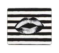 Tapis de souris de jeu imprimé à rayures noires et blanches, 20,3 x 19,3 cm, base en caoutchouc antidérapant, tapis de souris pour ordinateur portable avec bords cousus pour joueur, bureau, maison
