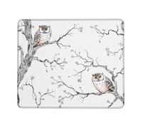 Tapis de souris de jeu imprimé avec base en caoutchouc antidérapant et bords cousus pour ordinateur portable, 24,1 x 20,9 cm, motif chouette et branches d'arbre