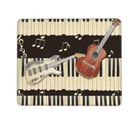 Tapis de souris de jeu imprimé avec base en caoutchouc antidérapant pour ordinateur portable avec bords cousus pour joueur, bureau, maison - Motif guitare piano - 24,1 x 20,1 cm