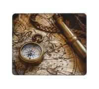 Tapis de souris de jeu imprimé boussole et vieille carte du monde 26 x 21 cm, base en caoutchouc antidérapant, tapis de souris pour ordinateur portable avec bords cousus pour joueur, bureau, maison