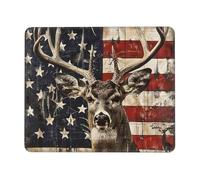 Tapis de souris de jeu imprimé drapeau rayé et cerf 24,1 x 20,9 cm, base en caoutchouc antidérapant, tapis de souris pour ordinateur portable avec bords cousus pour joueur, bureau, maison
