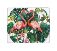 Tapis de souris de jeu imprimé flamant rose et feuilles rondes 30,5 x 25,4 cm, base en caoutchouc antidérapant, tapis de souris pour ordinateur portable avec bords cousus pour joueur, bureau, maison