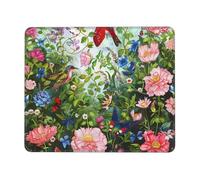 Tapis de souris de jeu imprimé jardin avec oiseaux et fleurs, 24,1 x 20,9 cm, base en caoutchouc antidérapant, tapis de souris pour ordinateur portable avec bords cousus pour joueur, bureau, maison