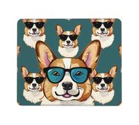 Tapis de souris de jeu imprimé lunettes et moustaches de Corgi mignon, 24,1 x 20,9 cm, base en caoutchouc antidérapant, tapis de souris pour ordinateur portable avec bords cousus pour joueur, bureau