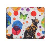 Tapis de souris de jeu imprimé papillon à pois et chat, 20,3 x 19,3 cm, base en caoutchouc antidérapant, tapis de souris pour ordinateur portable avec bords cousus pour joueur, bureau, maison