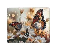 Tapis de souris de jeu imprimé papillon et fleurs, 24,1 x 20,9 cm, base en caoutchouc antidérapant, tapis de souris pour ordinateur portable avec bords cousus pour joueur, bureau, maison