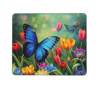 Tapis de souris de jeu imprimé papillon et fleurs bleu, 30,5 x 25,4 cm, base en caoutchouc antidérapant, tapis de souris pour ordinateur portable avec bords cousus pour joueur, bureau, maison