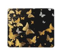 Tapis de souris de jeu imprimé papillons blancs et dorés 20,3 x 19,3 cm, base en caoutchouc antidérapant, tapis de souris pour ordinateur portable avec bords cousus pour joueur, bureau, maison