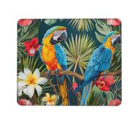 Tapis de souris de jeu imprimé plantes tropicales et perroquets, 20,3 x 19,3 cm, base en caoutchouc antidérapant, tapis de souris pour ordinateur portable avec bords cousus pour joueur, bureau, maison