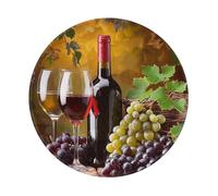 Tapis de souris de jeu imprimé raisins, bouteilles de vin et boissons, base ronde en caoutchouc antidérapant, tapis de souris pour ordinateur portable, gamer, bureau, maison