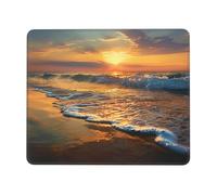 Tapis de souris de jeu imprimé vague de plage et coucher de soleil 26 x 21 cm, base en caoutchouc antidérapant, tapis de souris pour ordinateur portable avec bords cousus pour joueur, bureau, maison