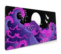 Tapis de souris de jeu japonais noir bleu violet vague 90 x 40 cm XXL style cool design Full Des Mousepad Large base en caoutchouc antidérapant avec bords cousus pour la maison et le bureau