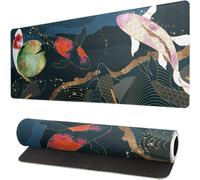 Tapis de souris de jeu japonais XL-Grand tapis de souris étendu avec bords cousus,3 mm d'épaisseur,base en caoutchouc antidérapant,80 x 30 cm-Koi Fish Art