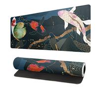 Tapis de Souris de Jeu Japonais XL - Grand Tapis de Souris étendu avec Bords Cousus, 3 mm d'épaisseur, Base en Caoutchouc antidérapant, 80 x 30 cm - Koi Fish Art