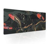 Tapis de souris de jeu japonais XL Koi Fish Art Texture dorée Grand tapis de bureau Base antidérapante en caoutchouc bords cousus Long tapis de souris pour PC, ordinateur portable, 80 x 30 cm