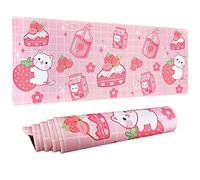 Tapis de Souris de Jeu Kawaii pour Bureau, Grand Tapis de Souris au Lait de Fraise, Rose XL, Tapis de Souris Mignon animé, Long et Grand, Accessoires de décoration Fraise, 80 x 30 cm