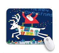 Tapis De Souris De Jeu Le Père Noël Survole Le Village Sur Un Cerf Tapis De Souris D'Ordinateur Base En Caoutchouc Antidérapante Tapis De Souris Antidérapant, Pour Maison, Jeux, 25 x 30cm