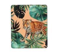Tapis de souris de jeu lisse à motif léopard et feuilles de palmier - Base en caoutchouc antidérapant - Avec bords cousus - Pour décoration de maison, bureau, accessoires de bureau - 25,4 x 30,5 cm