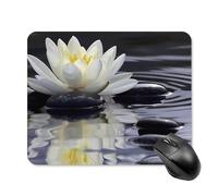 Tapis De Souris De Jeu Lotus Blancs Et Pierres Zen Noires Tapis De Souris Carré Lavable Tapis De Souris D'Ordinateur, pour Ordinateur, Ordinateur Portable, 25x30cm