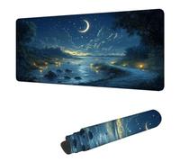 Tapis de Souris de Jeu Lune Tapis Souris XXL 1400 x 600 mm, sous Main Bureau Paysage Mouse Pad avec Base en Caoutchouc antidérapante Étanch à Bords Cousus, pour Travail, Jeux, Bureau, Maison H-4742