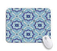 Tapis De Souris De Jeu Magnifiques Carreaux Portugais Marocains Bleu Foncé Et Blancs Tapis De Souris Carré Glissement Facile Tapis Souris, Pour Jeux, Ordinateur Portable, 25 x 30cm