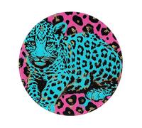 Tapis de souris de jeu mignon imprimé léopard turquoise 1 pièce, base en caoutchouc antidérapant rond pour ordinateur portable, tapis de souris pour gamer, bureau, maison