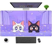 Tapis de souris de jeu mignon violet pastel motif chat kawaii anime grand tapis de souris XXL tapis de souris de jeu, tapis de souris pour ordinateur portable, tapis de souris pour femme, décoration