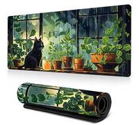 Tapis de souris de jeu mignon XXL, tapis de bureau vert, 800 x 300 mm, base en caoutchouc antidérapante, imperméable, sous-main pour la maison et le bureau (chatons pluvieux)