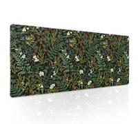 Tapis de souris de jeu noir, esthétique, vintage, botanique, XL, mignon, vert forêt, nature, floral, grand tapis de souris antidérapant à bords cousus pour ordinateur de bureau, 80 x 29 cm