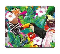 Tapis de souris de jeu, oiseaux tropicaux, feuilles de toucan et fleurs d'hibiscus, design personnel, tapis de souris de jeu
